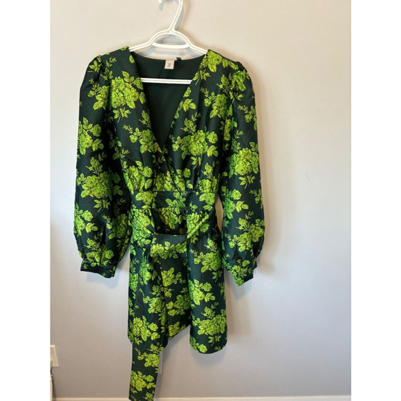 Y.A.S. Bowlow, Women's, Jacquard, Long Sleeve, Mini Dress, Floral Green, SZ L - Picture 9 of 10